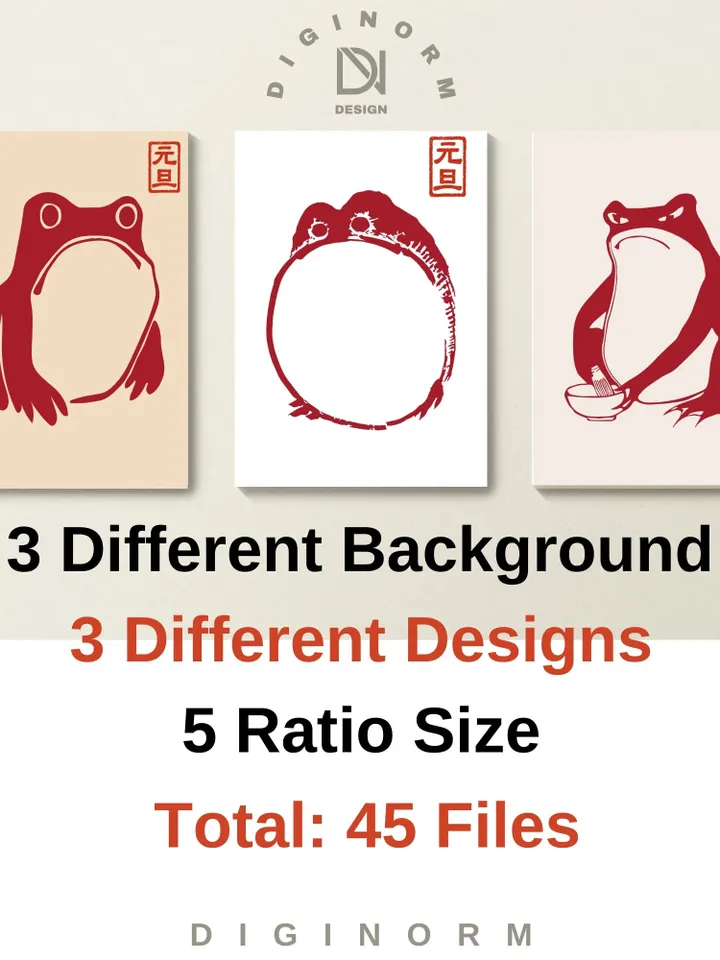 Japanese Matsumoto Hoji Frog Set of 3, Vintage Frog Woodblock Poster, Ukiyo-e Frog Print, Japanese Frog Printable Wall Art, Digital Download