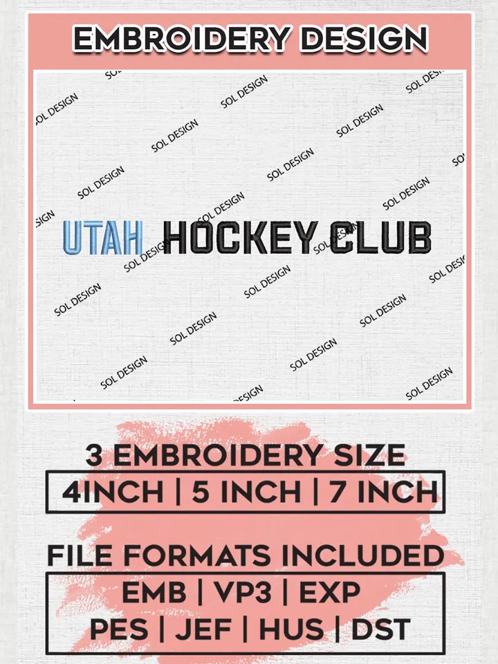 Utah Hockey Club Embroidery Designs, NHL Utah Team Wordmark Logo, NHL Hockey Embroidery, NHL Utah Hockey Club Machine Embroidery Design, Digital Download