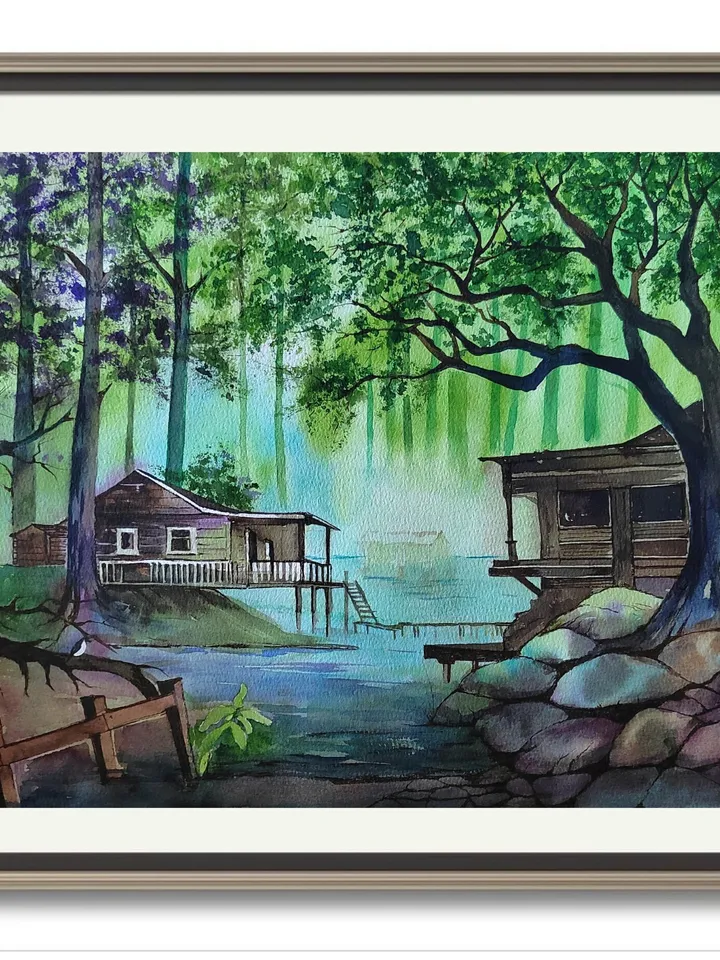 Original Watercolor Painting Forest Landscape Art Fairy Place Artwork 30x40 cm by SoftWaves