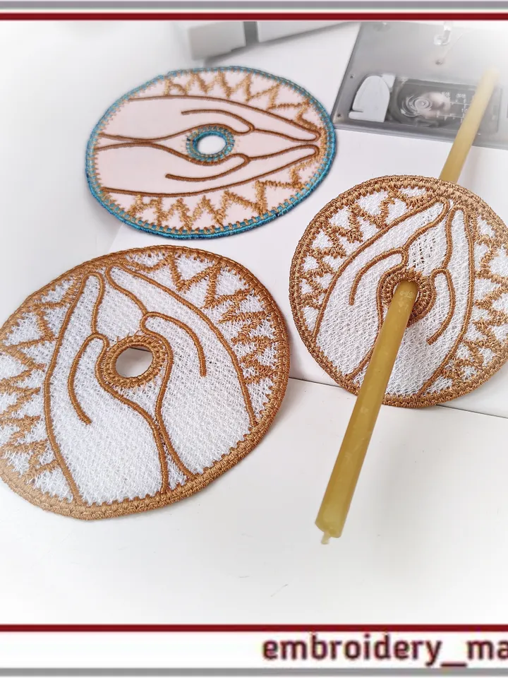 In The Hoop embroidery designs candle holders for drop protection 2 types in 2 sizes from Embroidery Manavi 05