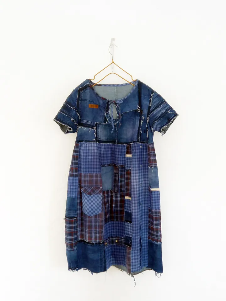 Boho style denim dress by recycled jeans and shirts
