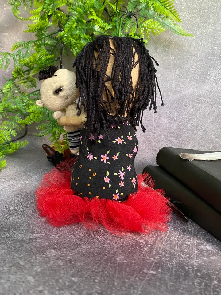 zombie family mother and son. handmade cloth dolls