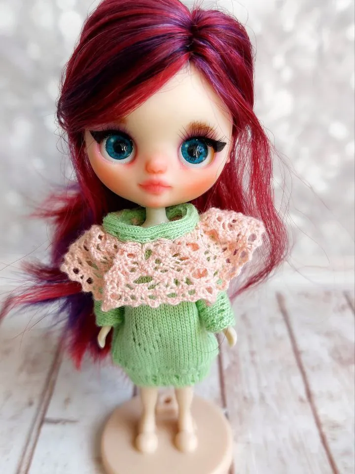 Reserve for Lori. Delicate and sweet Petite Blythe doll with unusual hair and beautiful eyes.