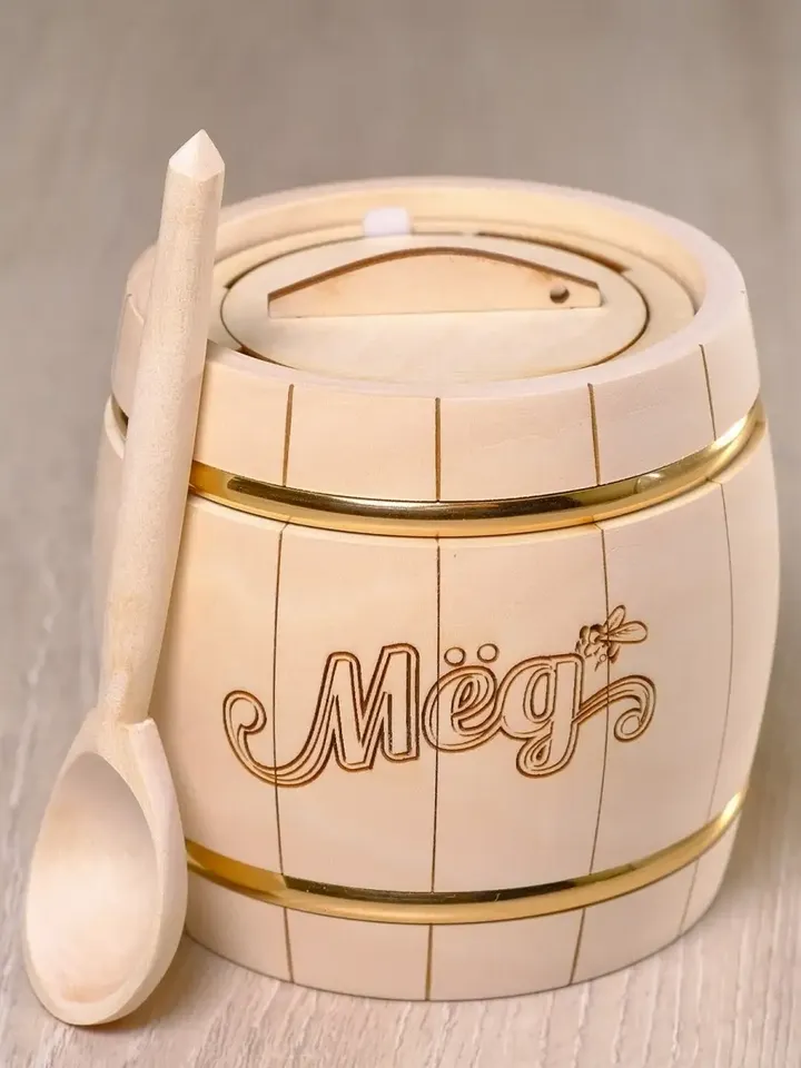 Gift set wooden barrel with honey + spoon, 0.5 kg