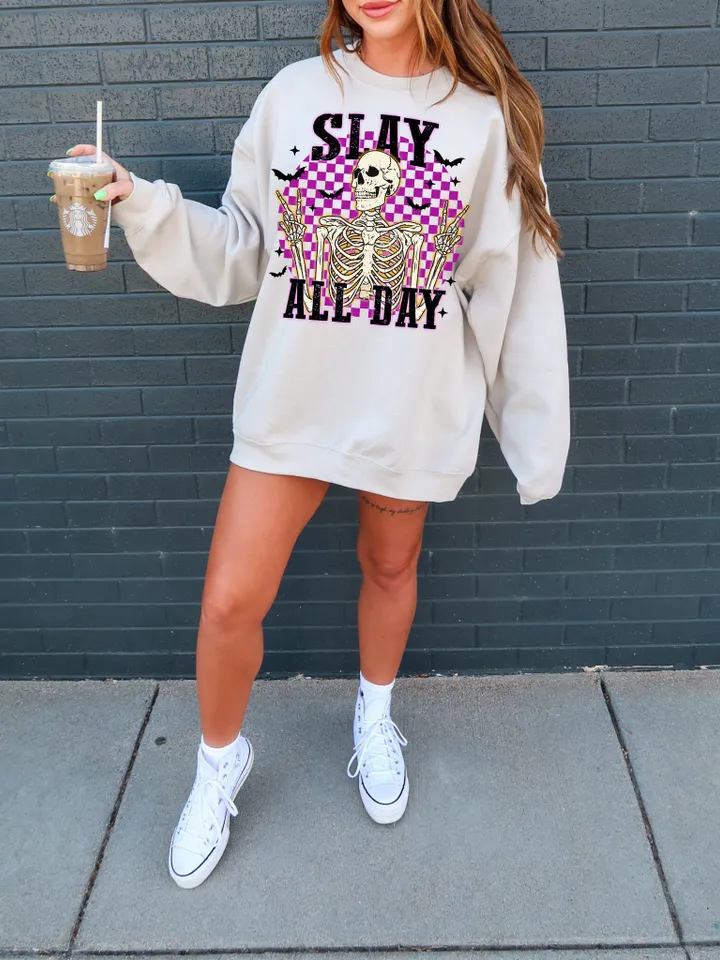 Horror Halloween png, retro Halloween sublimation design, slay all day horror png, trendy Halloween graphic for shirts, scary movie png