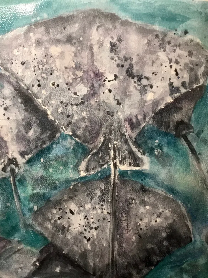 Ramp fish swimming in the water,original watercolour painting wall art,underwater painting,unique handmade painting,fish tranquility decor.