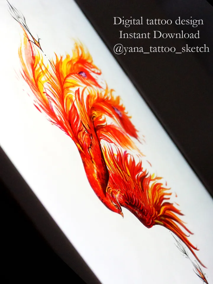 Phoenix Tattoo Design Phoenix Tattoo Sketch Idea Watercolor, Instant download PDF, JPG
