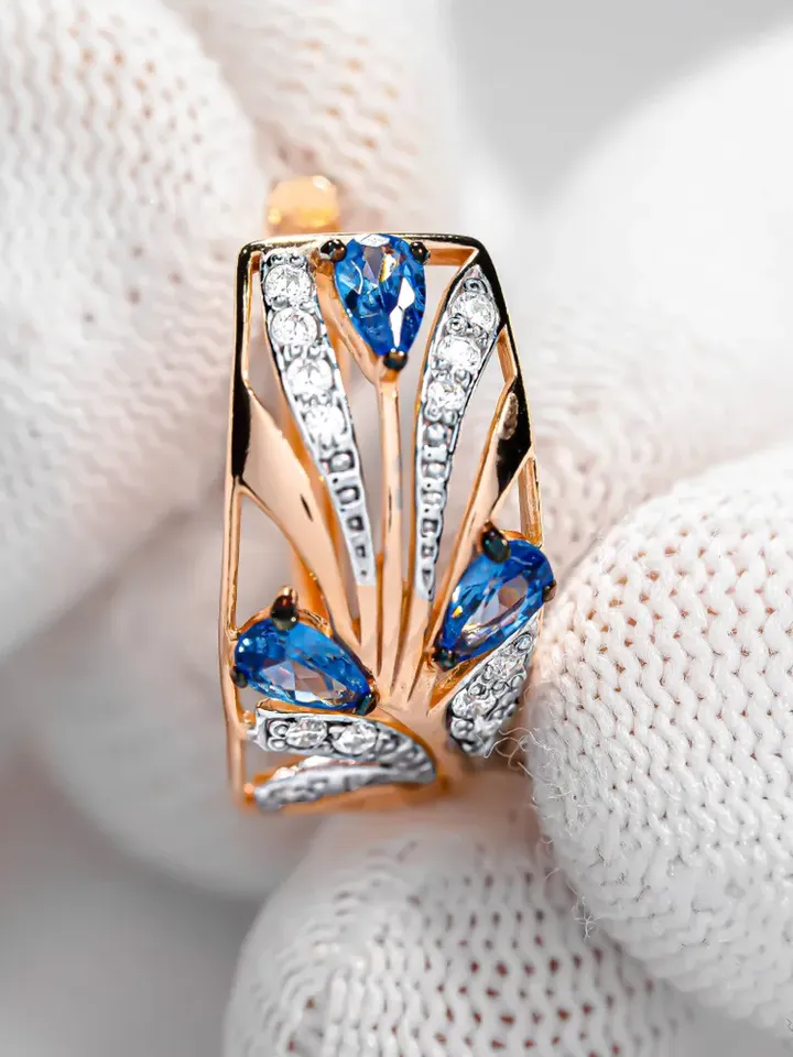 Earrings Silver gold plated 925 assay value with tanzanite and cubic zirconia