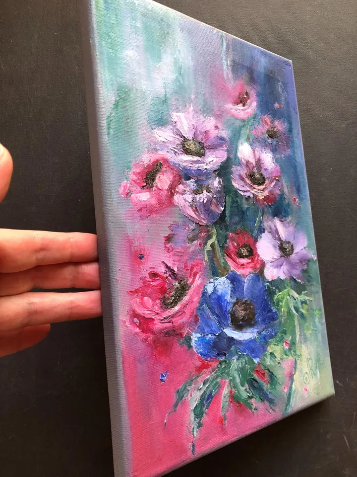 Flowers Original Painting Floral Oil Wall Art Anemones Painting
