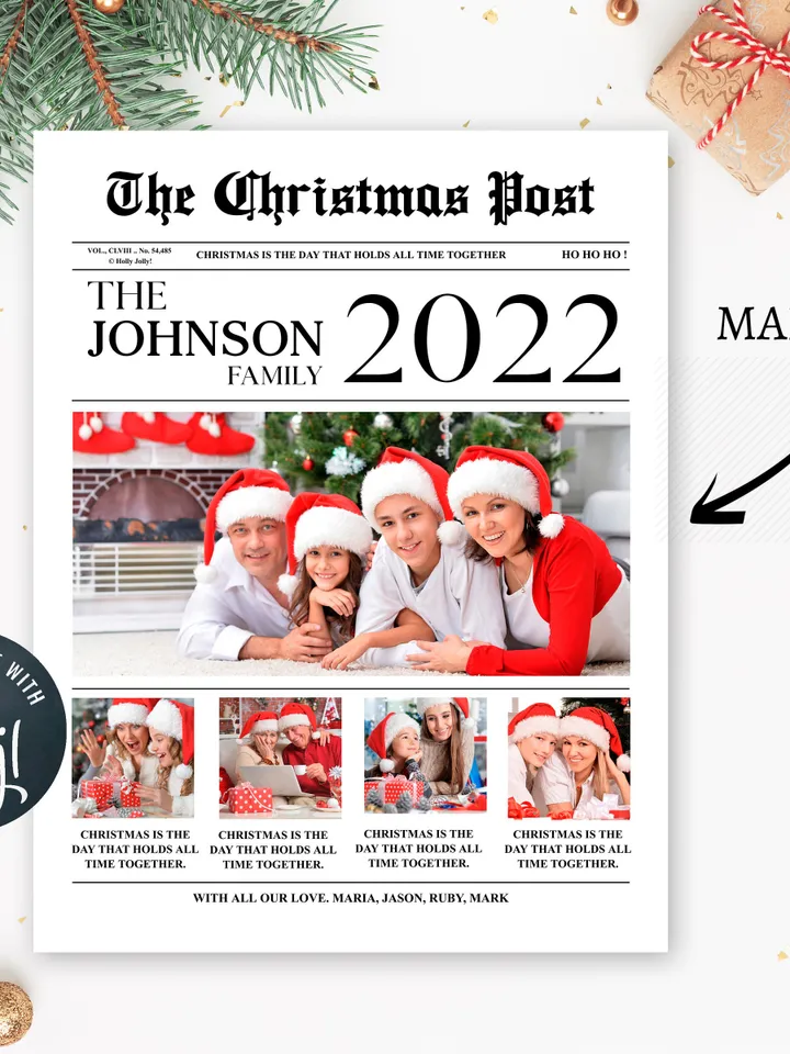 Christmas Newsletter Template, Editable Year In Review Template