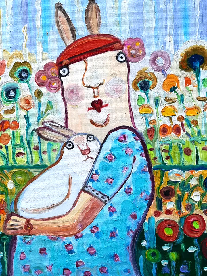 Funny Grandmother Original Oil Painting Oil Cardboard Small Painting