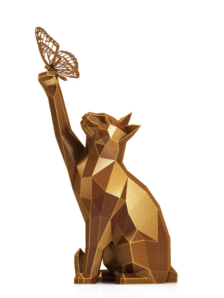 Cat with Butterfly Metal Papercraft, DXF, PDF, Digital Template Download, Gurko, Pepakura, Welding Low Poly 3D Origami, DIY Metal Sculpture