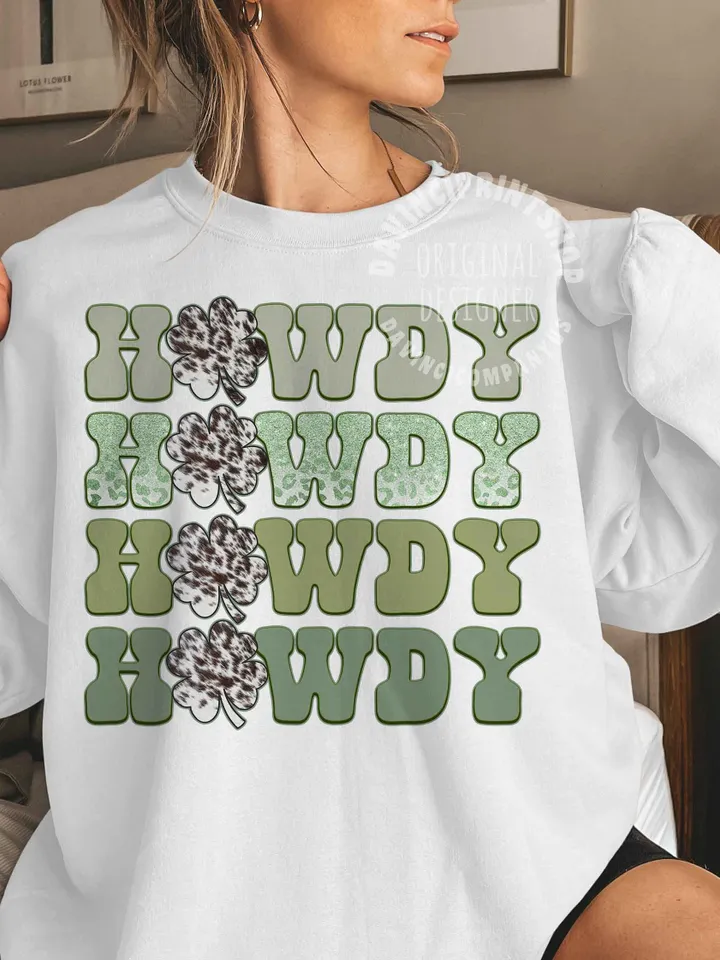 Howdy Howdy Howdy St. Patrick’s Day Western PNG sublimation design download, st patricks day cowhide png, png for st Patrick’s day, western