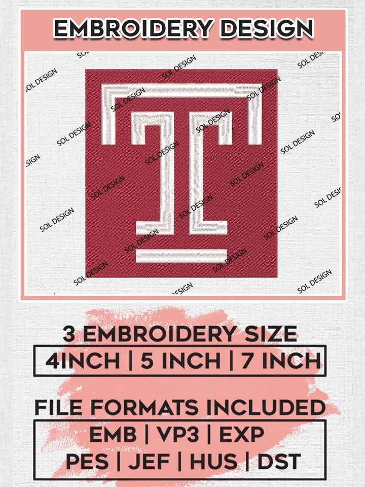 Temple Owls Logo Machine Embroidery Design, NCAA Temple Owls Embroidery Design Design files, NCAA Embroidery Designs, NCAA Machine Embroidery Designs, Digital Download