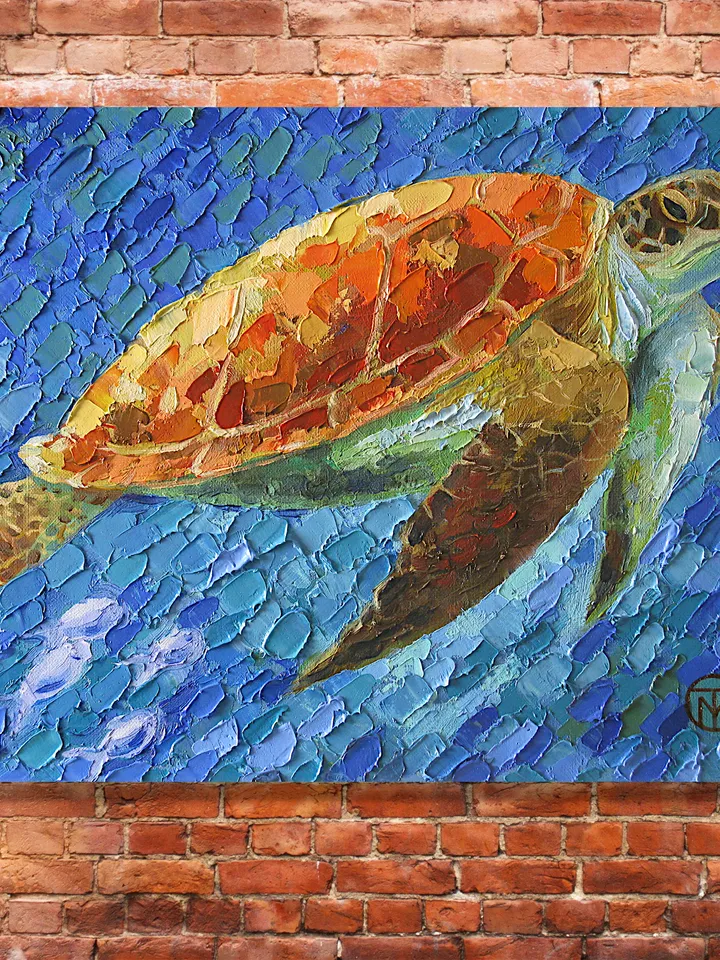 Sea Turtle Painting Animal Original Art Ocean Painting On Canvas Art Impasto Hawaii Wall Art 12" x 16" By Colibri Art
