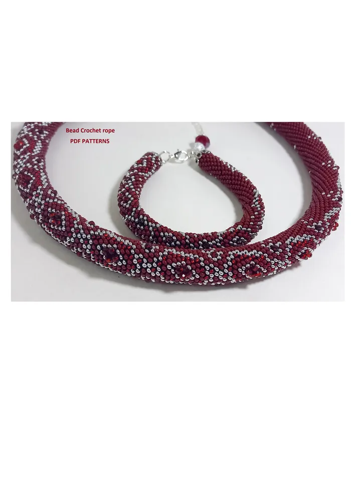Bead crochet rope patterns for beading «Rubie» necklace and bracelet. PDF patterns, Instant Digital Download