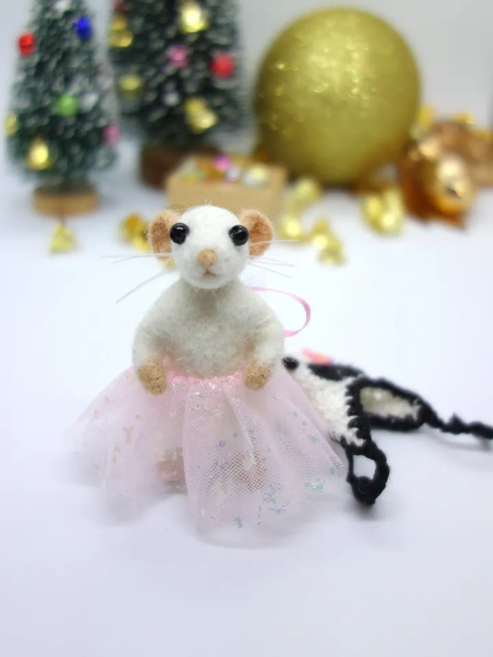 Penny the mouse, miniature needle felted mouse in a panda costume, made to order