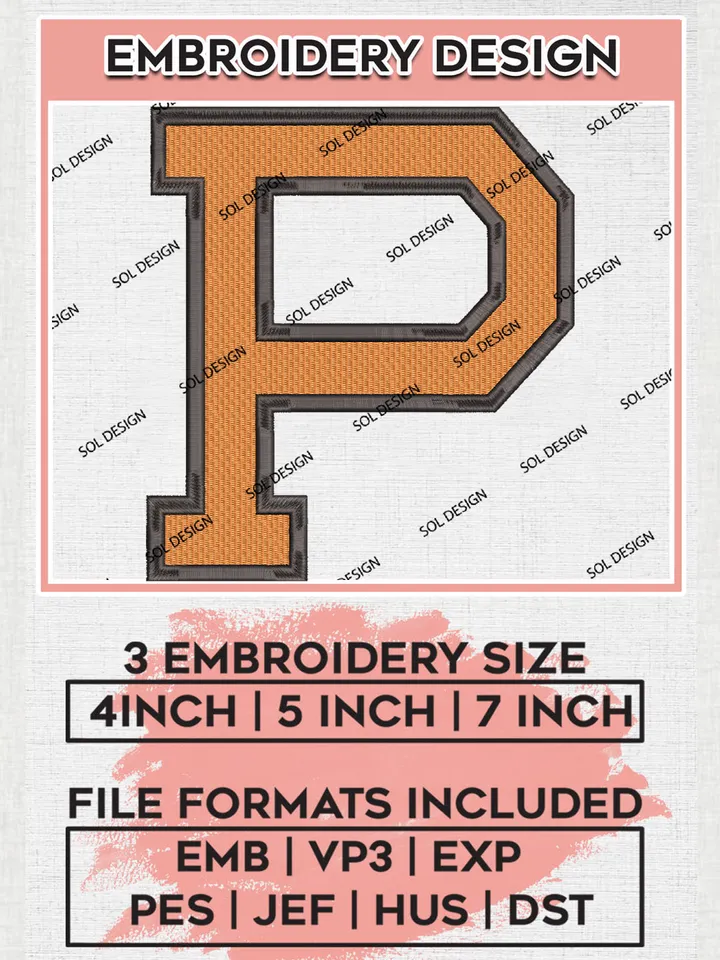 NCAA Princeton Tigers College Team Letter Logo Embroidery Design Files, NCAA Princeton Tigers Machine Embroidery, NCAA Teams, Game Day, 3 sizes, NCAA Machine embroidery designs, Digital Download