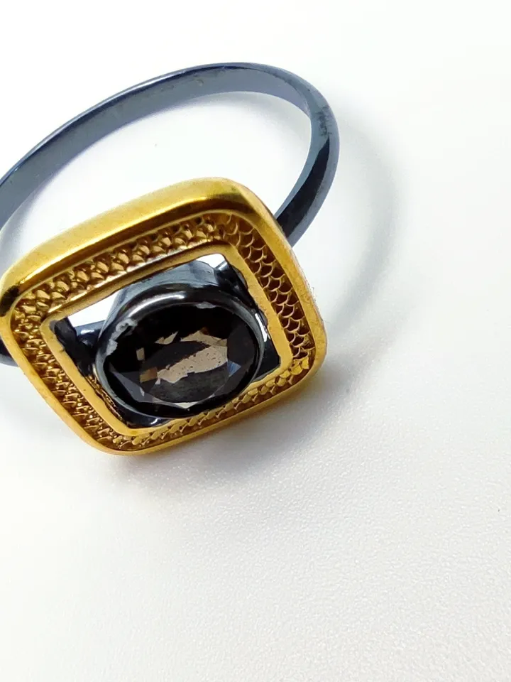 Designer ring with natural rauchtopaz