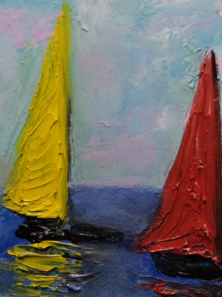 Oil Painting Sailboats Seascape Yachts Travel Sea Regatta 9x7 Inches 24x18 cm 3d Image Canvas on Cardboard Wall Decor Occasion Gift