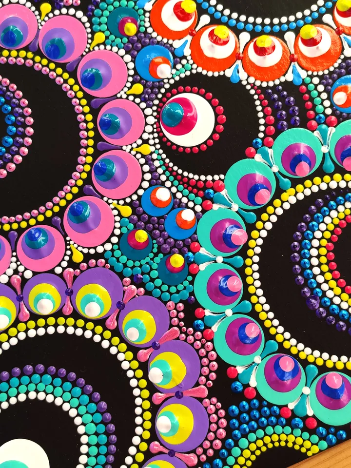 Floral Dot Painting Acrylic Original Art Abstract Flowers Artwork 20 by 20 cm / 8 by 8''