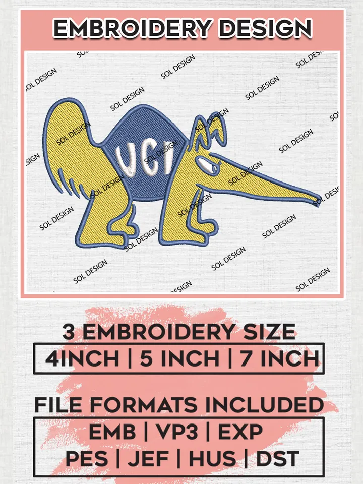 NCAA UC Irvine Anteaters Football Team Mascot Logo Embroidery Design Files, NCAA UC Irvine Anteaters Machine Embroidery, NCAA Teams, Game Day, 3 sizes, NCAA Machine embroidery designs, Digital Download