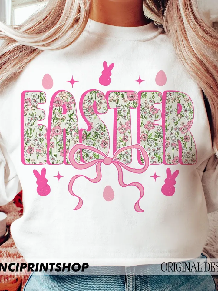 Easter Coquette Bow Sublimation Design, Happy Easter png, Retro Easter png, Floral Easter png, Easter png, Easter Spring png, Boho Easter