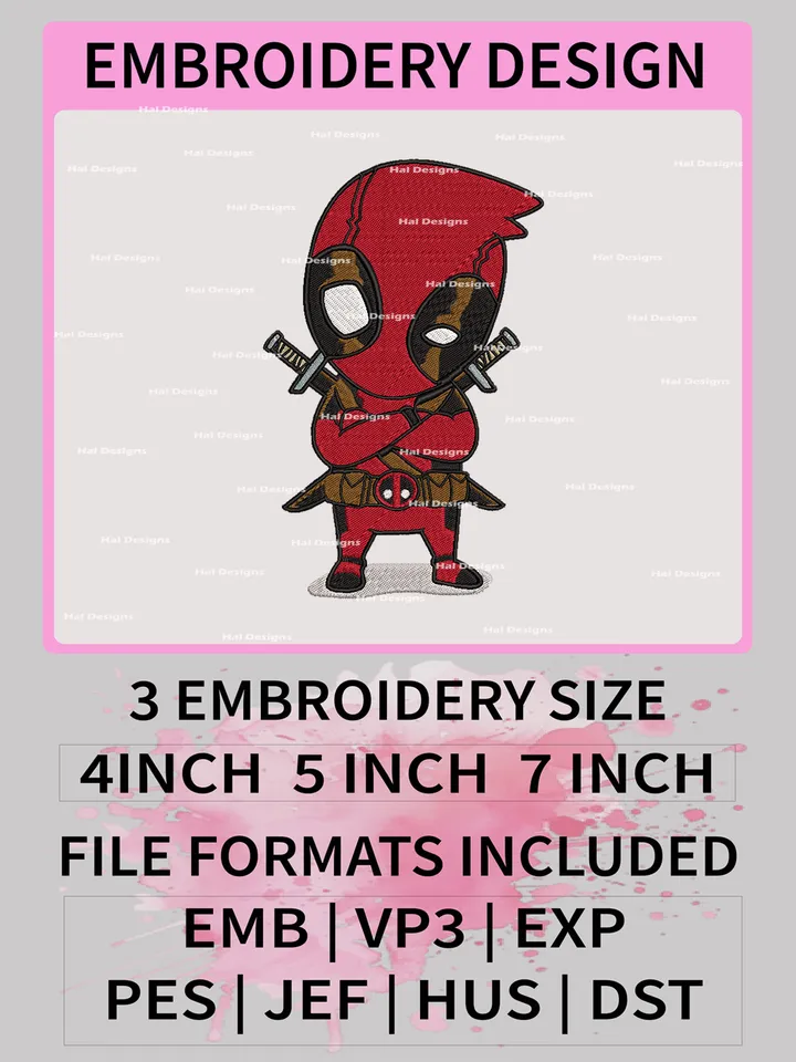 Marvel Embroidery Files, Deadpool Movie Embroidery Designs, Machine Embroidery Pattern