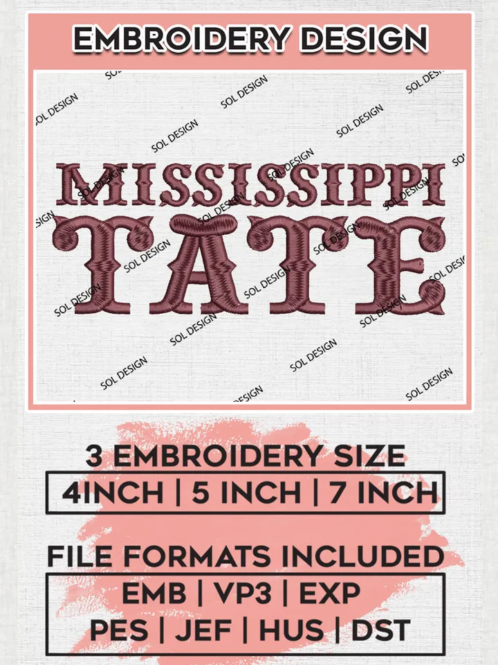 Mississippi State Writing Team Logo Embroidery Design Files, NCAA Mississippi State Bulldogs Machine Embroidery, NCAA Teams, 3 sizes, NCAA Machine embroidery designs, Digital Download