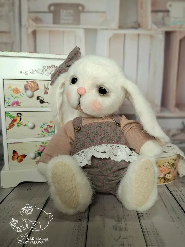 Plush bunny toy Cute bunny teddy in clothes New year gift idea