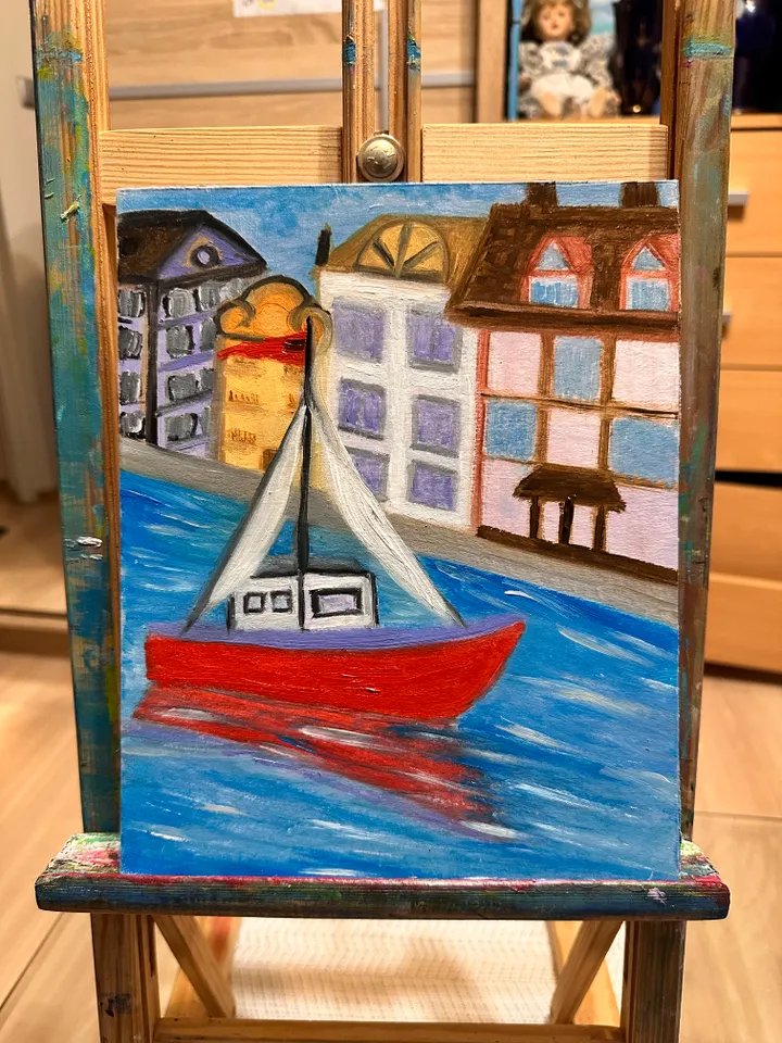 Oil Painting Netherlands Amsterdam Canal Boat Trip Cityscape     Countries Travel Vacation Cardboard 10x8 inches 25x20 cm New Wall Decor
