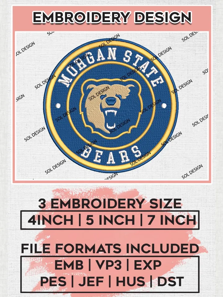 NCAA Morgan State Bears Round Logo Embroidery, NCAA Morgan State Bears Logo Embroidery files, NCAA Teams, Machine embroidery designs, Digital Download