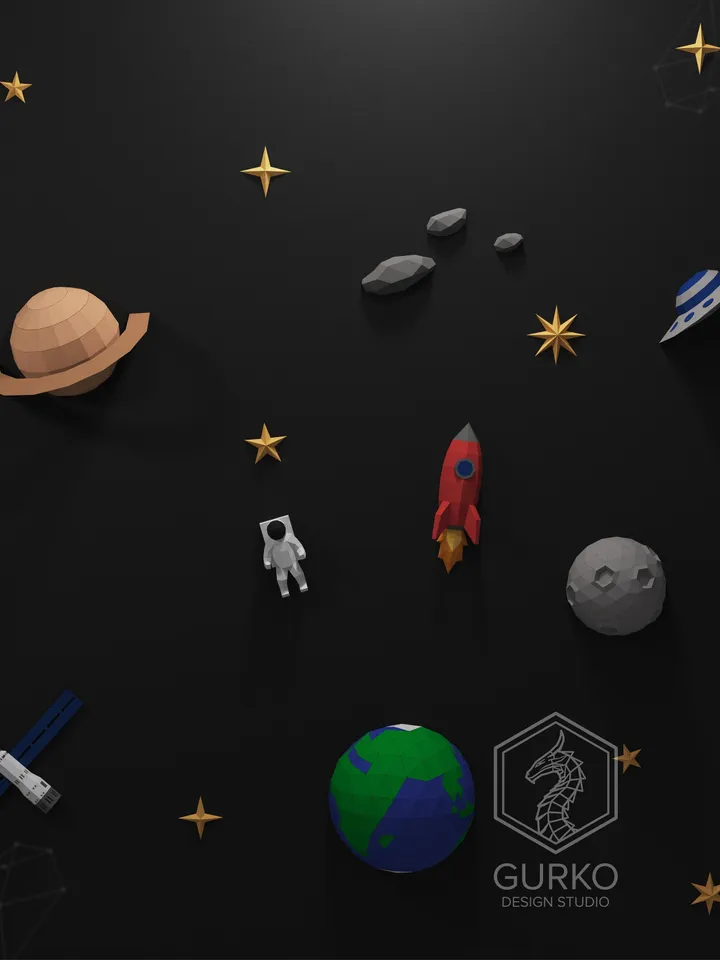 Space Papercraft, Digital Template, PDF Download, Gurko, 3D Low Poly, Pepakura, DIY Origami Sculpture, Paper Decor, DIY Gift