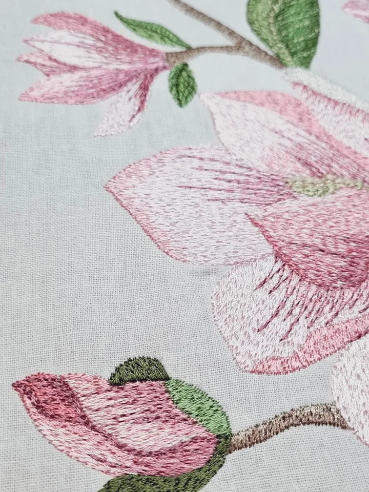 Magnolia twig in the technique of art embroidery machine embroidery design digital embroidery pattern