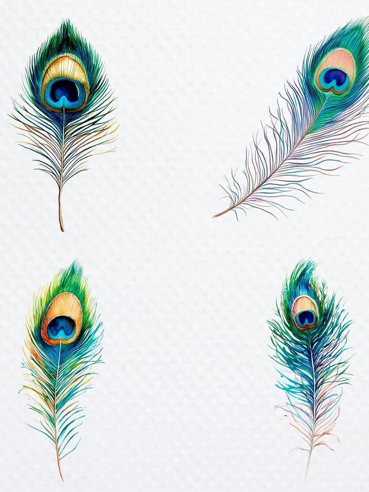 20 Peacock Feather Bundle, Gorgeous Peacock Printable Watercolor PNG Digital Clipart for sublimation, Paper craft, junk journals