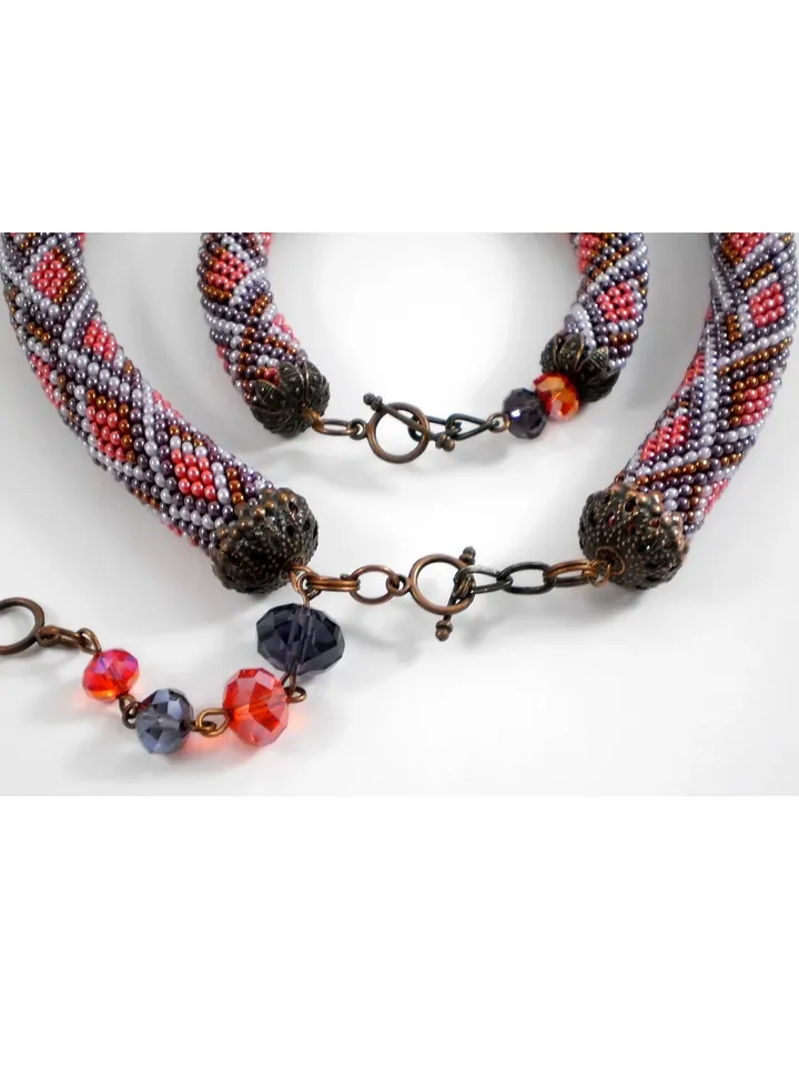 Bead Crochet rope patterns "Berry geometry" necklace and bracelet