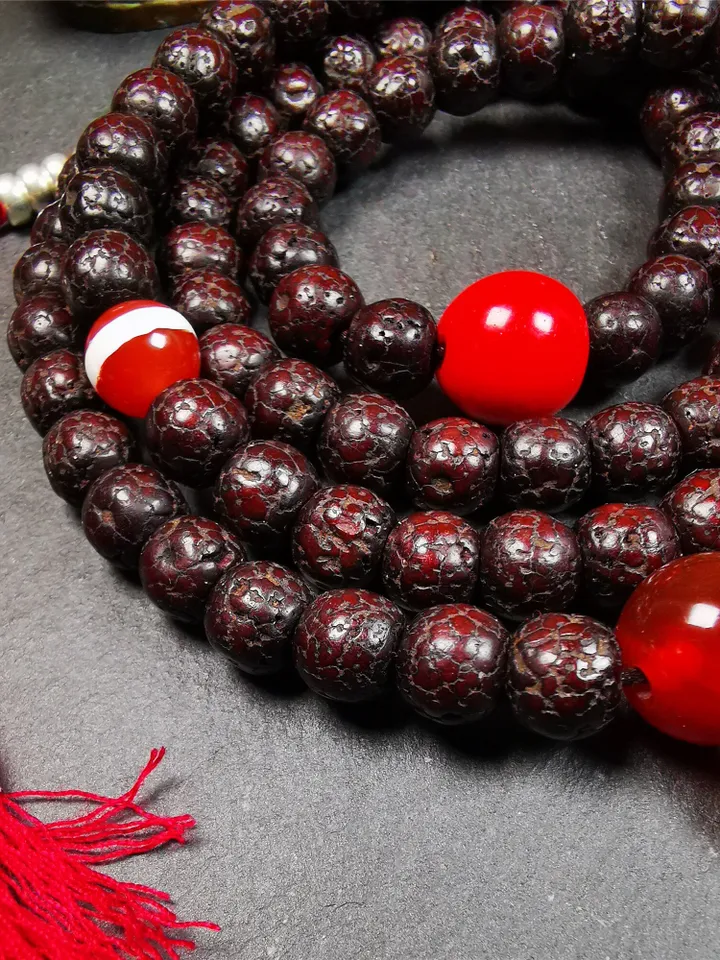 Gandhanra Handmade 8mm 108 Lotus Seed Beads Mala,Barrel Shape Prayer Beads Necklace,Tibeatn Rosary Beads,34&quot; Length