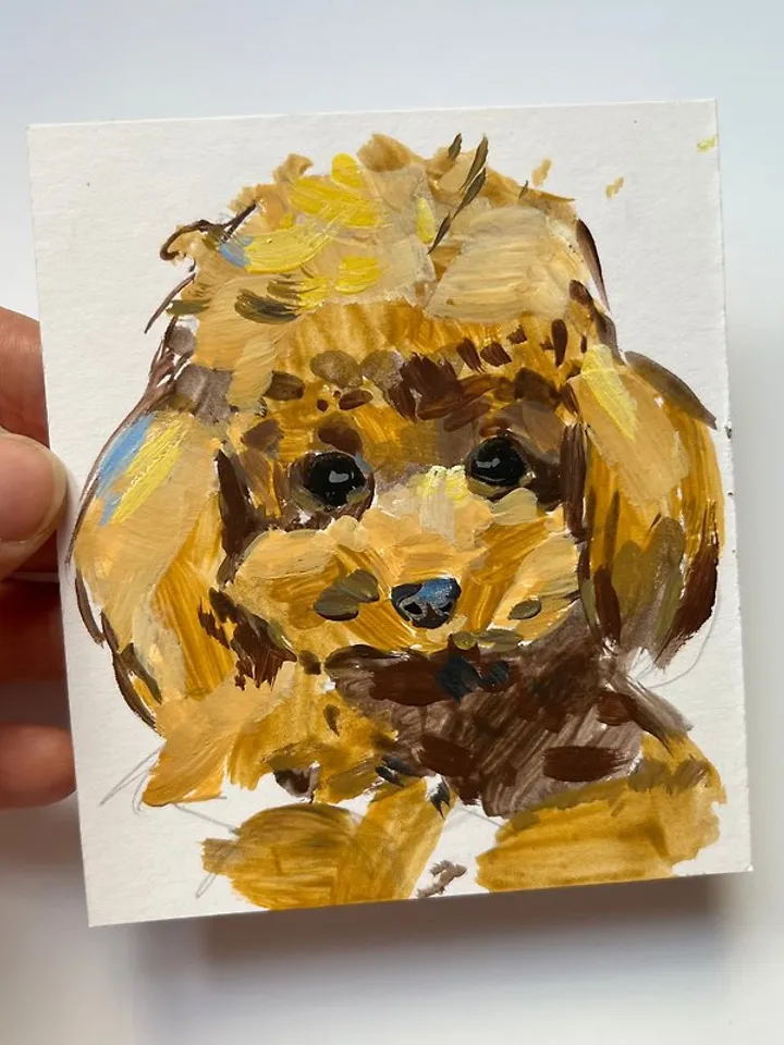 Poodle dog Painting Original Art Small Painting Animal Art