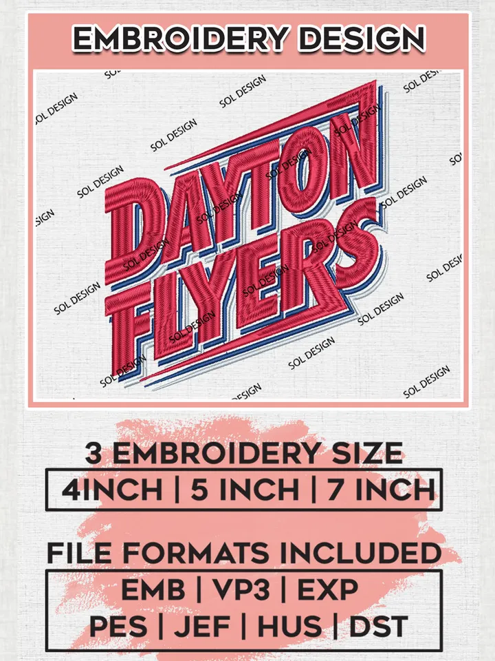 NCAA Dayton Flyers Team Writing Logo Embroidery Design Files, NCAA Dayton Flyers Machine Embroidery, NCAA Teams, 3 sizes, NCAA Machine embroidery designs, Digital Download