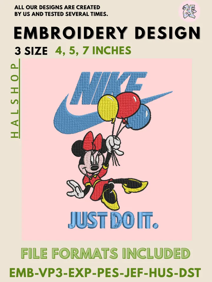 Minnie Mouse x Nike Machine Embroidery Design – Cute Disney Digital Embroidery File 🎀