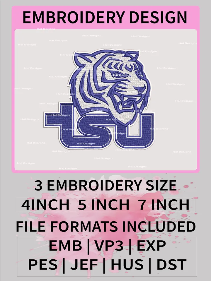 NCAA Tennessee State Tigers Embroidery File, 3 Sizes, 6 Formats, NCAA Machine Embroidery Design, NCAA Logo, NCAA Teams