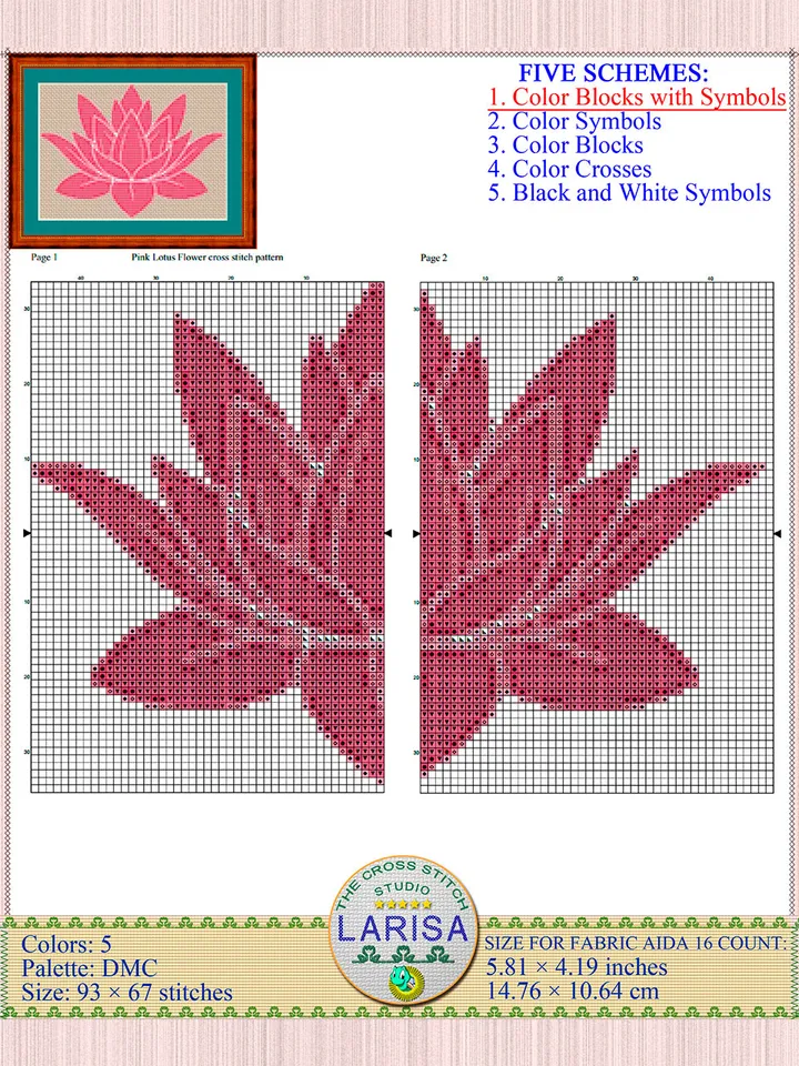 Pink Lotus Flower Cross Stitch Pattern | Pink Lotus Flower