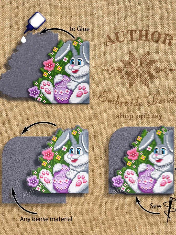 Easter Corner bookmark cross stitch pattern PDF download Easter bunny cross stitch chart, Spring bookmark pattern digital, Easter egg #B404