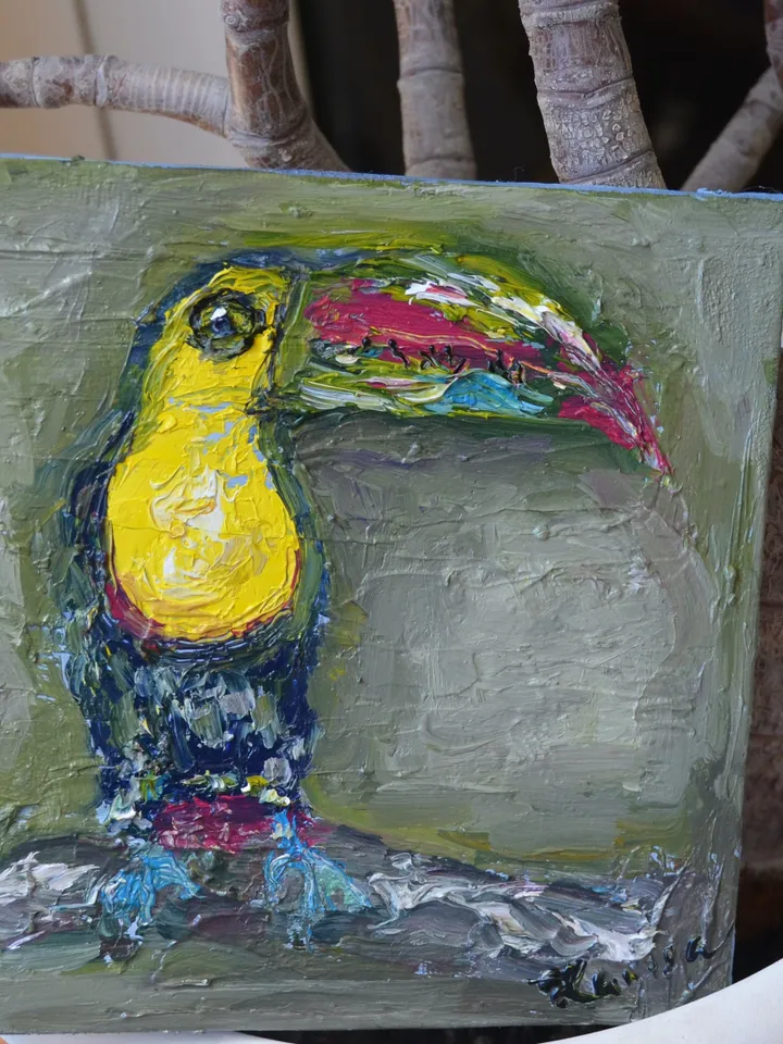 Parrots diptych ,original oil painting on stretched canvas, gift, home decoration,exotic birds painting,small painting wedding gift.