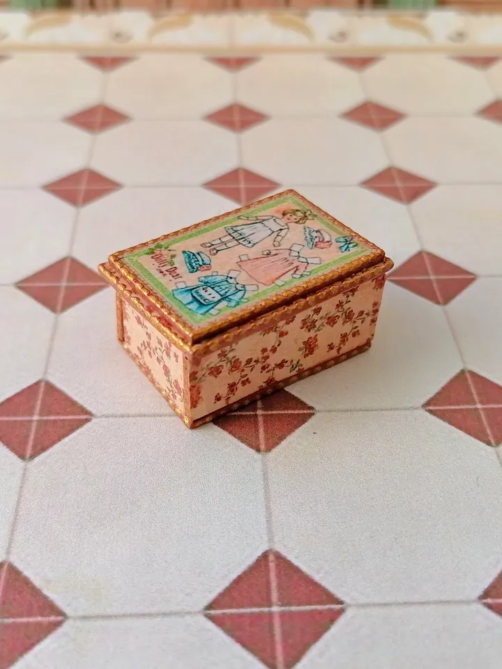 Boxes with paper dolls and accessories for dollhouse 1:12. Handmade.