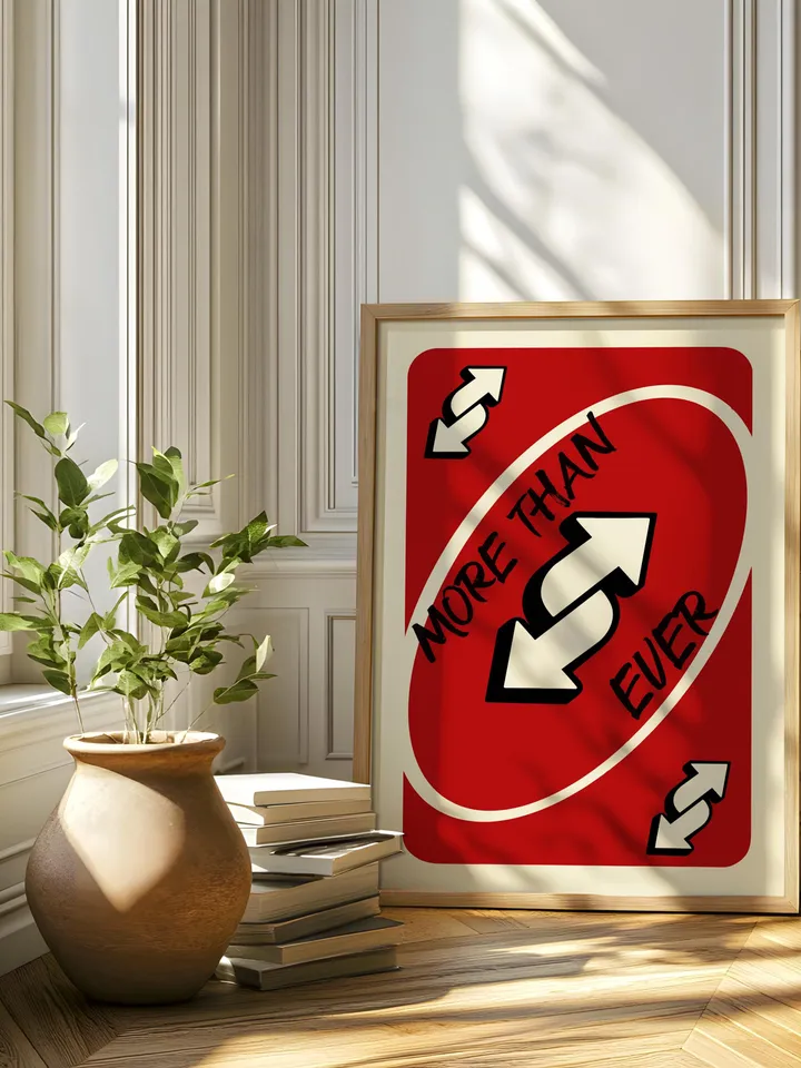 More Than Ever play Reverse Card Wall Art Funny Meme Poster Digital Download Red Black Typography Pop Culture Print Game Room Meme Decor