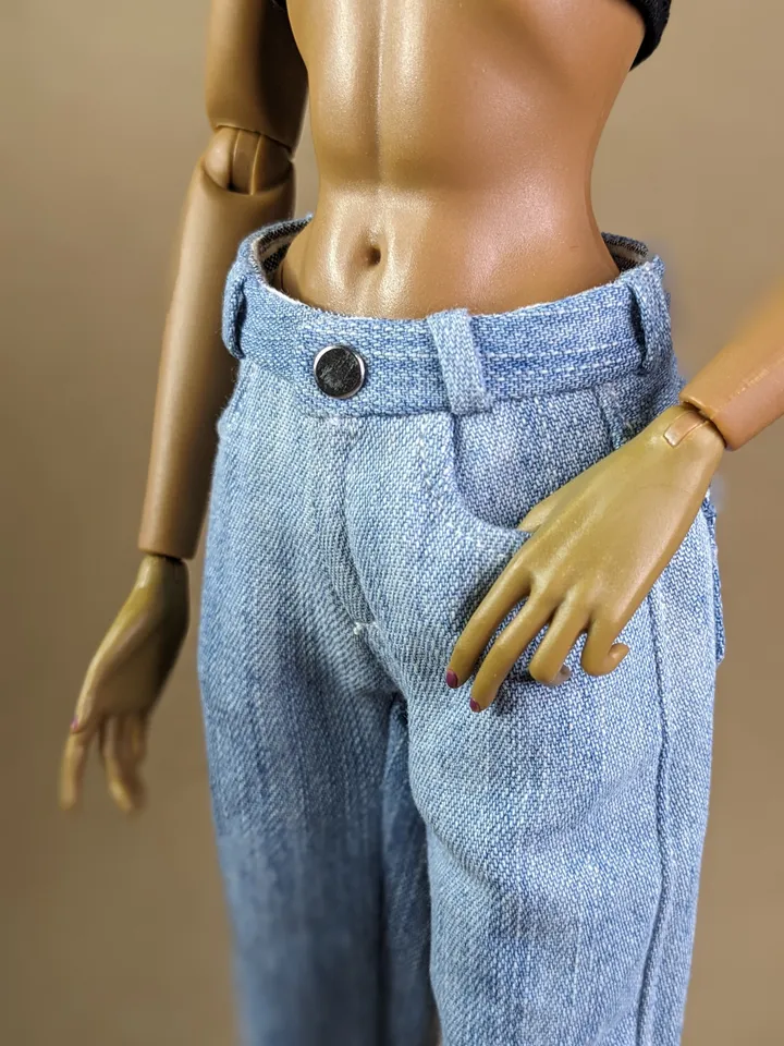Handmade light blue Boyfriend jeans for 16 inch Fashion Royalty dolls (FR16)