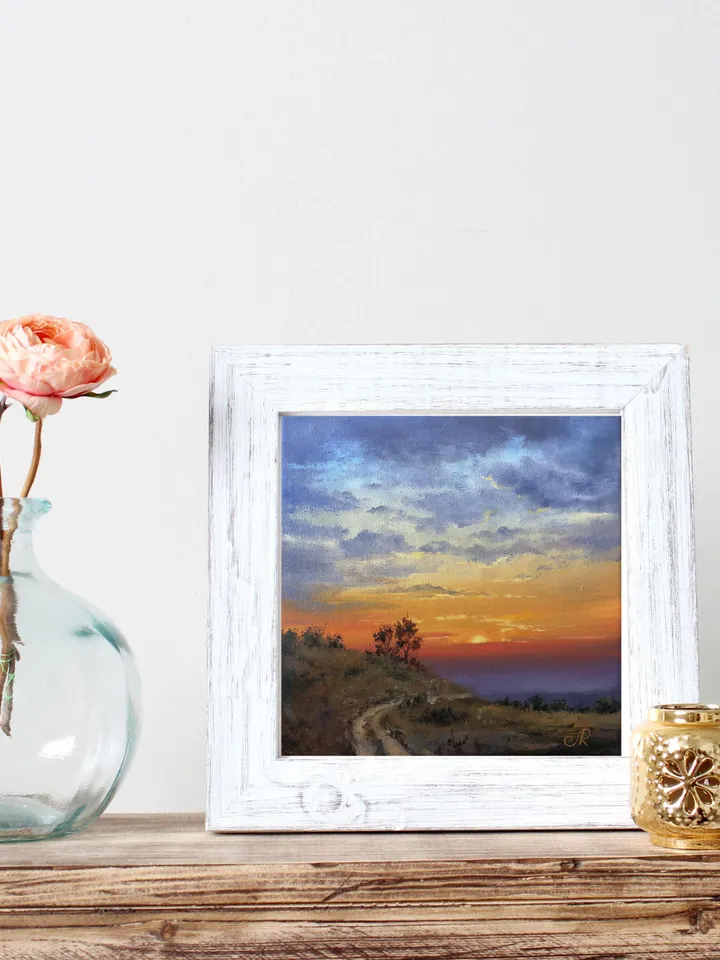 Sunset Oil Painting Original Art Sunset Landscape Painting
