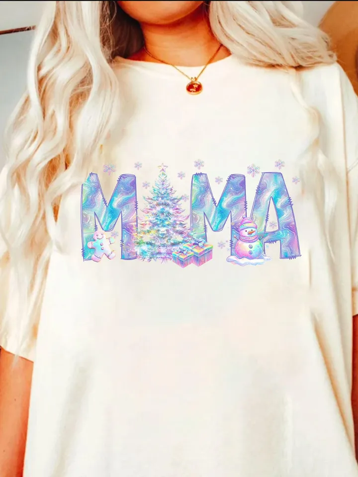 Iridescent Neon Christmas Mama Shirt Sublimation Christmas PNG Mama PNG Christmas Lights Sparkly PNG Neon Christmas png