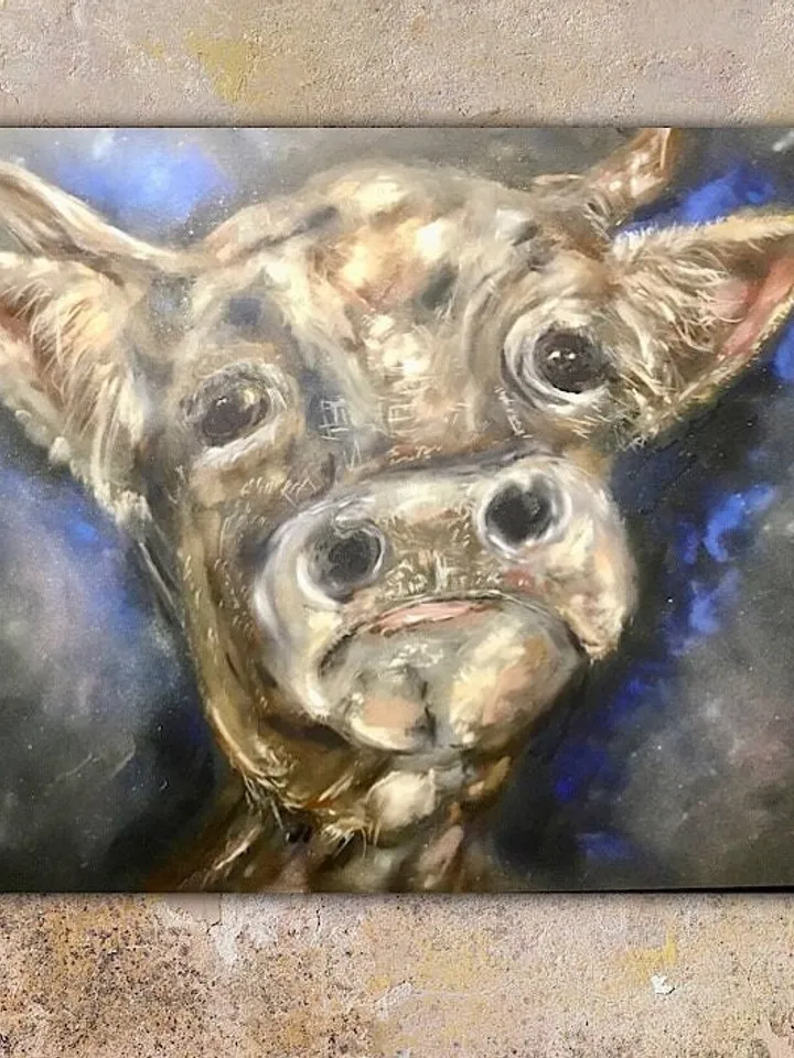 Cow in love,original soft pastel painting on pastelmat,animals pastel painting,one of a kind artwork,wall hanging,gift.